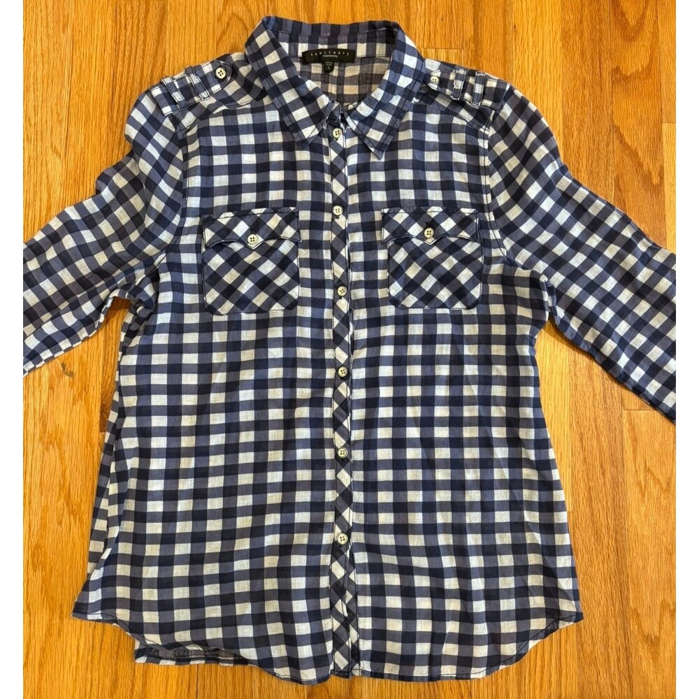 Sanctuary Shirt Women's LARGE Long Sleeve Blue Plaid Tunic Button-Up Beach